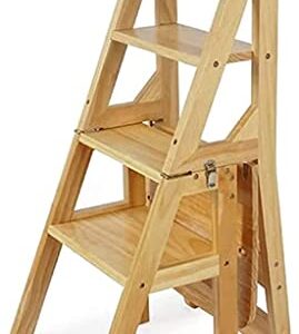 LUCEAE Step Stool Wooden Folding 4 Step Stool Portable Ladder Chair,Multifunctional Step/Stair Chair for Home Library/Closet/Bedroom Balcony