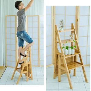 LUCEAE Step Stool Wooden Folding 4 Step Stool Portable Ladder Chair,Multifunctional Step/Stair Chair for Home Library/Closet/Bedroom Balcony