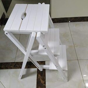 Folding Ladder Staircase Multi-Functional Folding Solid Wood Ladder Stool,Step Stool Household Muliti-Color Stool Step Ladder Foldable Stepladder,White,Three