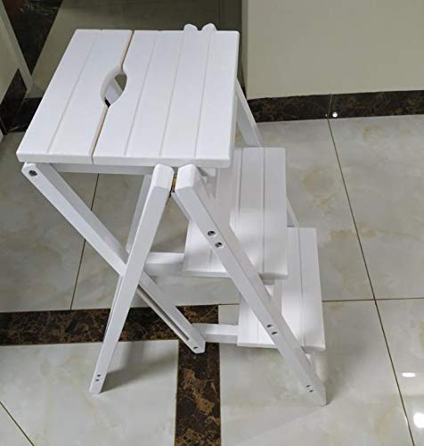 Folding Ladder Staircase Multi-Functional Folding Solid Wood Ladder Stool,Step Stool Household Muliti-Color Stool Step Ladder Foldable Stepladder,White,Three