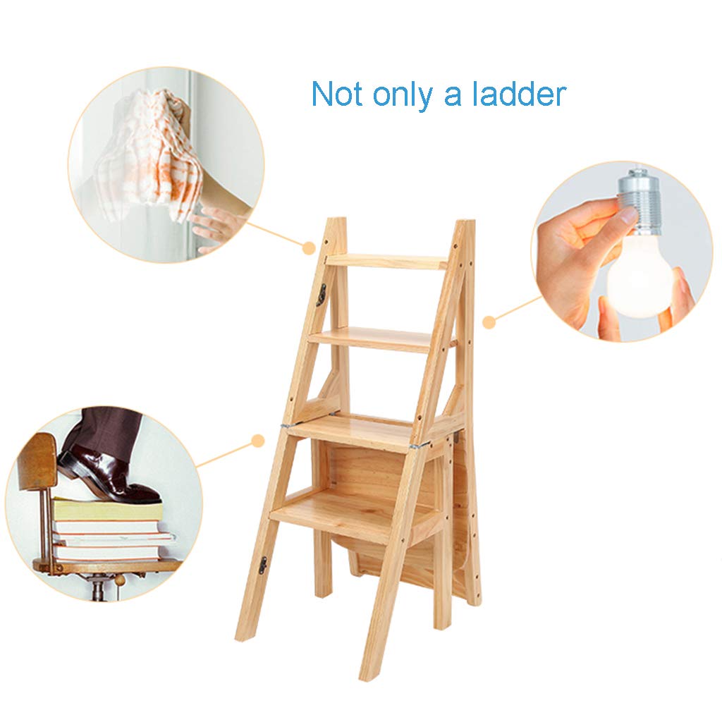 LUCEAE Step Stool Wooden Folding 4 Step Step Stool Portable Wide Tread Non-Slip Step Chair, Creative Ladder Chair/Stair Chair Home Library/Closet/Bedroom/Closet/Bedroom Step Stools