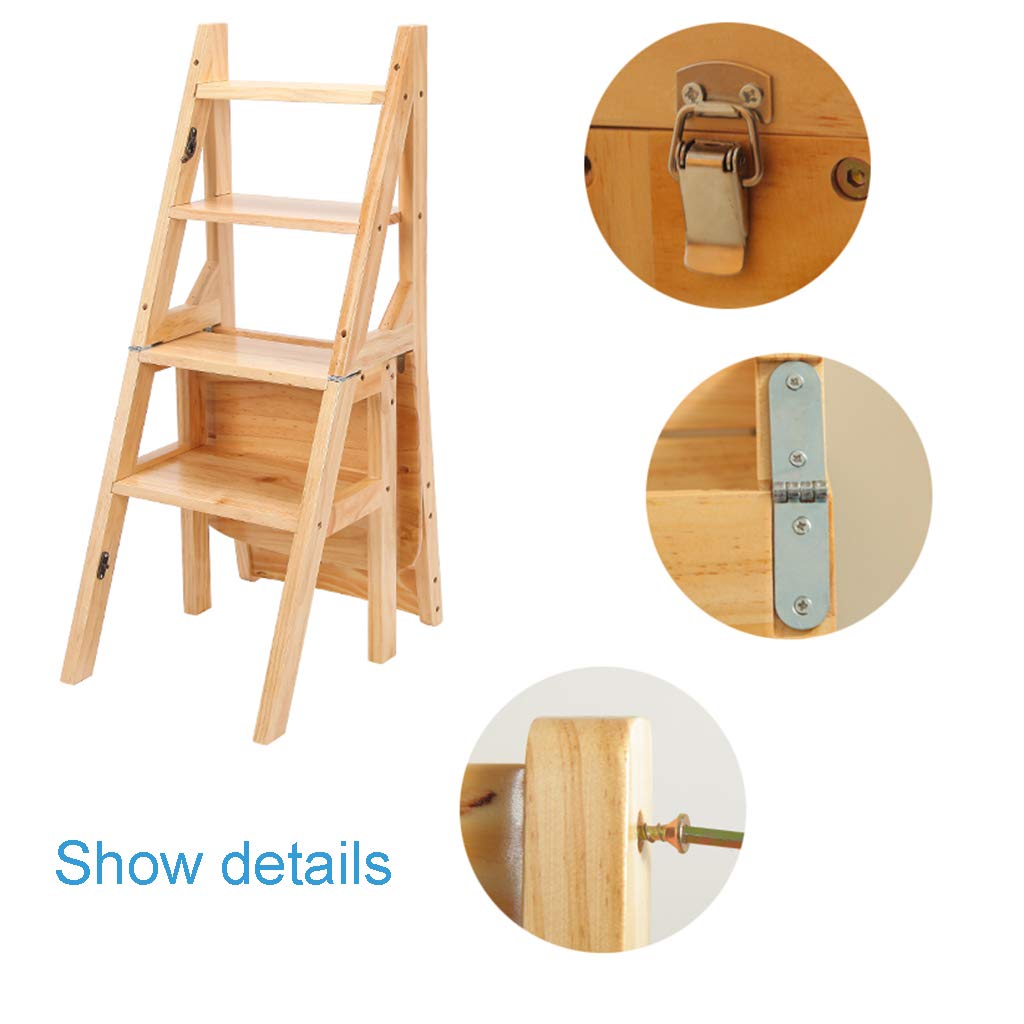 LUCEAE Step Stool Wooden Folding 4 Step Step Stool Portable Wide Tread Non-Slip Step Chair, Creative Ladder Chair/Stair Chair Home Library/Closet/Bedroom/Closet/Bedroom Step Stools