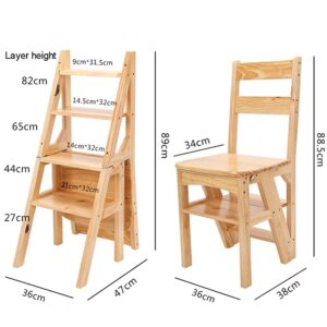 LUCEAE Step Stool Wooden Folding 4 Step Step Stool Portable Wide Tread Non-Slip Step Chair, Creative Ladder Chair/Stair Chair Home Library/Closet/Bedroom/Closet/Bedroom Step Stools