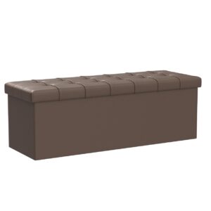 Edenbrook 43 Inch Bench Seat Storage Ottoman - Tufted Ottoman -Foot Rest-Holds 330 lbs, Brown Faux Leather