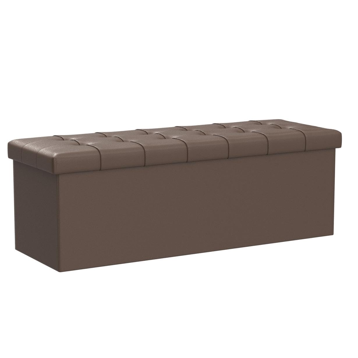 Edenbrook 43 Inch Bench Seat Storage Ottoman - Tufted Ottoman -Foot Rest-Holds 330 lbs, Brown Faux Leather