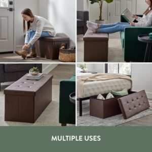 Edenbrook 43 Inch Bench Seat Storage Ottoman - Tufted Ottoman -Foot Rest-Holds 330 lbs, Brown Faux Leather