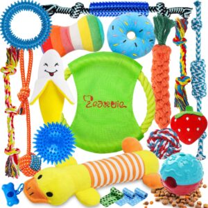 zeaxuie 20 pack diversified puppy toys, puppy chew toys for teething dogs with dog squeaky toys, dog treat balls & rope toys for small dogs