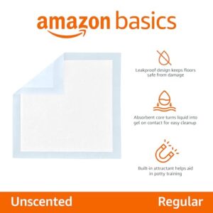 Amazon Basics Dog and Puppy Pee Pads with 5-Layer Leak-Proof Design and Quick-Dry Surface for Potty Training, Standard Absorbency, Regular Size, 22 x 22 Inch - Pack of 50, Blue & White