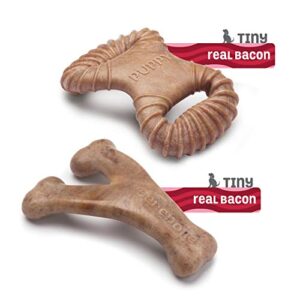 Benebone Puppy 2-Pack Dental Chew/Wishbone Dog Chew Toys, Made in USA, Real Bacon Flavor