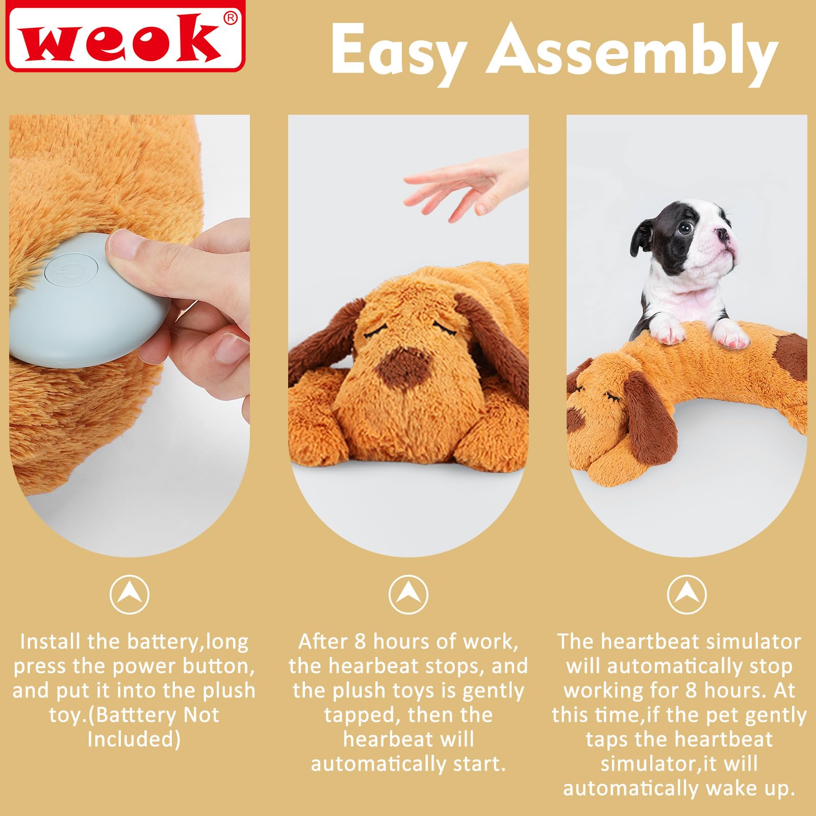 WEOK Heartbeat Puppy Toy - Comfort Cuddler Pillow, Dog Anxiety Relief Calming Aid,Heartbeat Stuffed Toy for Dogs,Puppy Heartbeat Toy Sleep Aid,Dog Heartbeat Toy for Pet