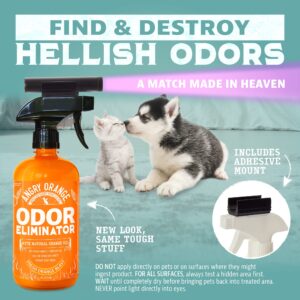 ANGRY ORANGE Pet Odor Eliminator for Strong - Citrus Deodorizer Dog or Cat Pee Smells on Carpet, Furniture & Indoor Outdoor Floors Puppy Supplies (24 Fl Oz + UV Flashlight)