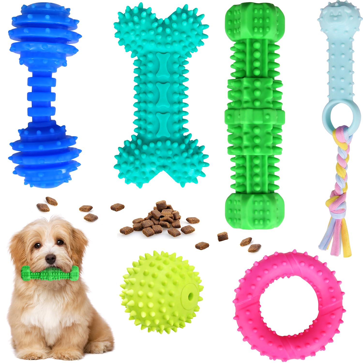 Puppy Chew Toys for Teething, Dog Chew Toys 6 Pack, Squeaky Dog Toy, Small Dogs Chew Toys, Puppies Teething Toys for Teeth Cleaning & Gum Massage, Anxiety Relief Interactive Dog Toys (6 Pack)