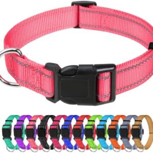 TagME Reflective Nylon Dog Collars, Adjustable Classic Dog Collar with Quick Release Buckle for Puppy, Baby Pink, 3/8" Width