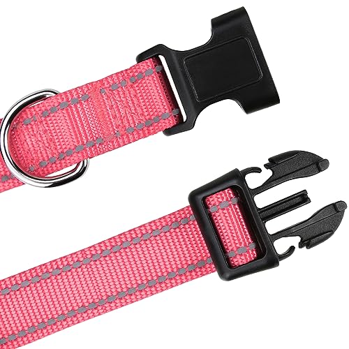 TagME Reflective Nylon Dog Collars, Adjustable Classic Dog Collar with Quick Release Buckle for Puppy, Baby Pink, 3/8" Width