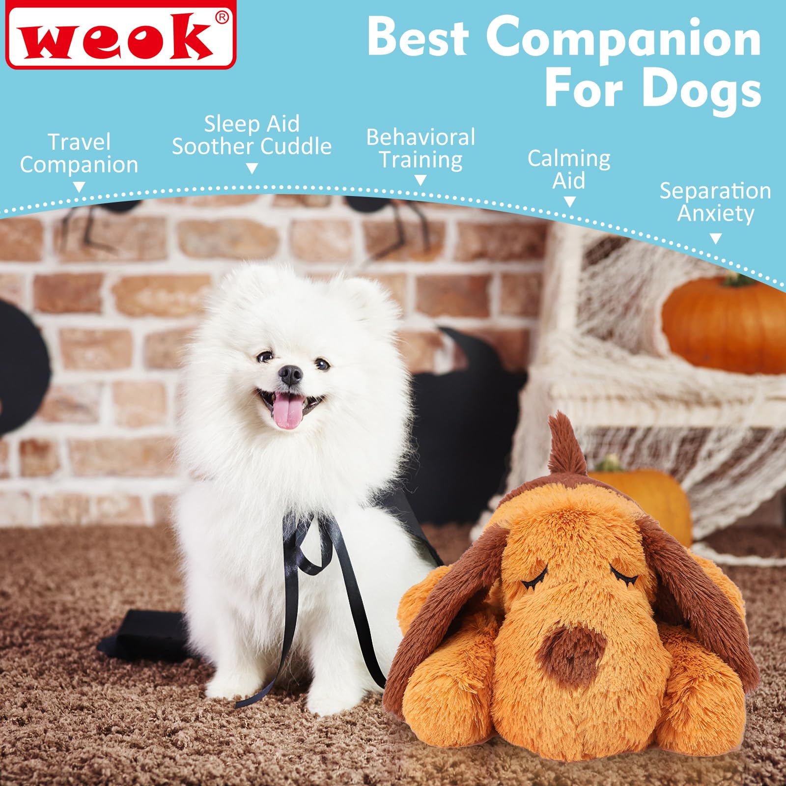 WEOK Heartbeat Puppy Toy - Comfort Cuddler Pillow, Dog Anxiety Relief Calming Aid,Heartbeat Stuffed Toy for Dogs,Puppy Heartbeat Toy Sleep Aid,Dog Heartbeat Toy for Pet