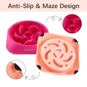 MateeyLife Slow Feeder Dog Bowls 2PCS, Anti-Choking Puzzle Dog Food Bowls, Anti-Slip Interactive Dog Feeding Bowls That Slow Down Eating, Bloat Stop Maze Dog Dishes for All Breads Pets Pink&Purple