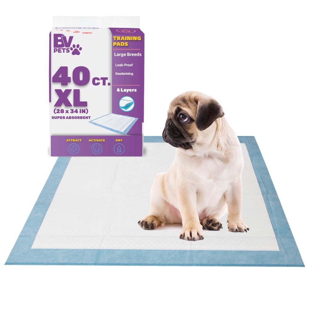 BV XL Puppy Pads X-Large Leak-Proof 28"x34" [40CT] | Pee Pads for Dogs Ultra Absorbent 6-Layer - Dog Pee Pads Extra Large - Dog Pads XL - Potty Pads for Dogs, Training Pads for Dogs, Dog Pad