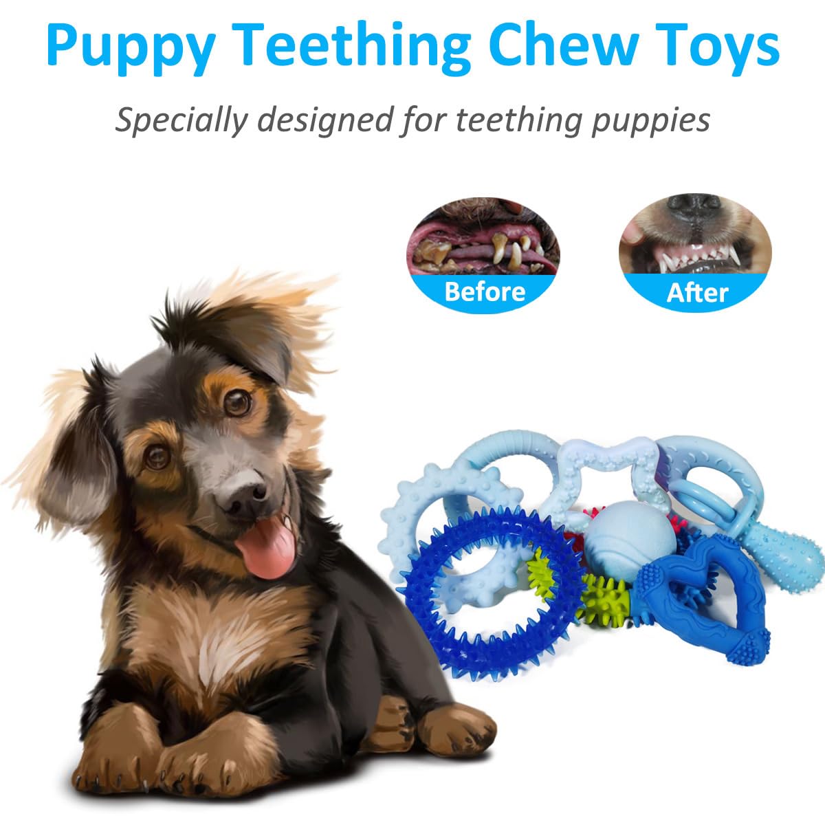 Beiker 20 Pack Puppy Chew Toys - Blue Dog Teething Toys for Puppies, Puppy Toys Teething Rings and Durable Ropes, Blue Rubber Toy Bundle for Small Dogs, Cute Interactive Dog Balls for Small Breed