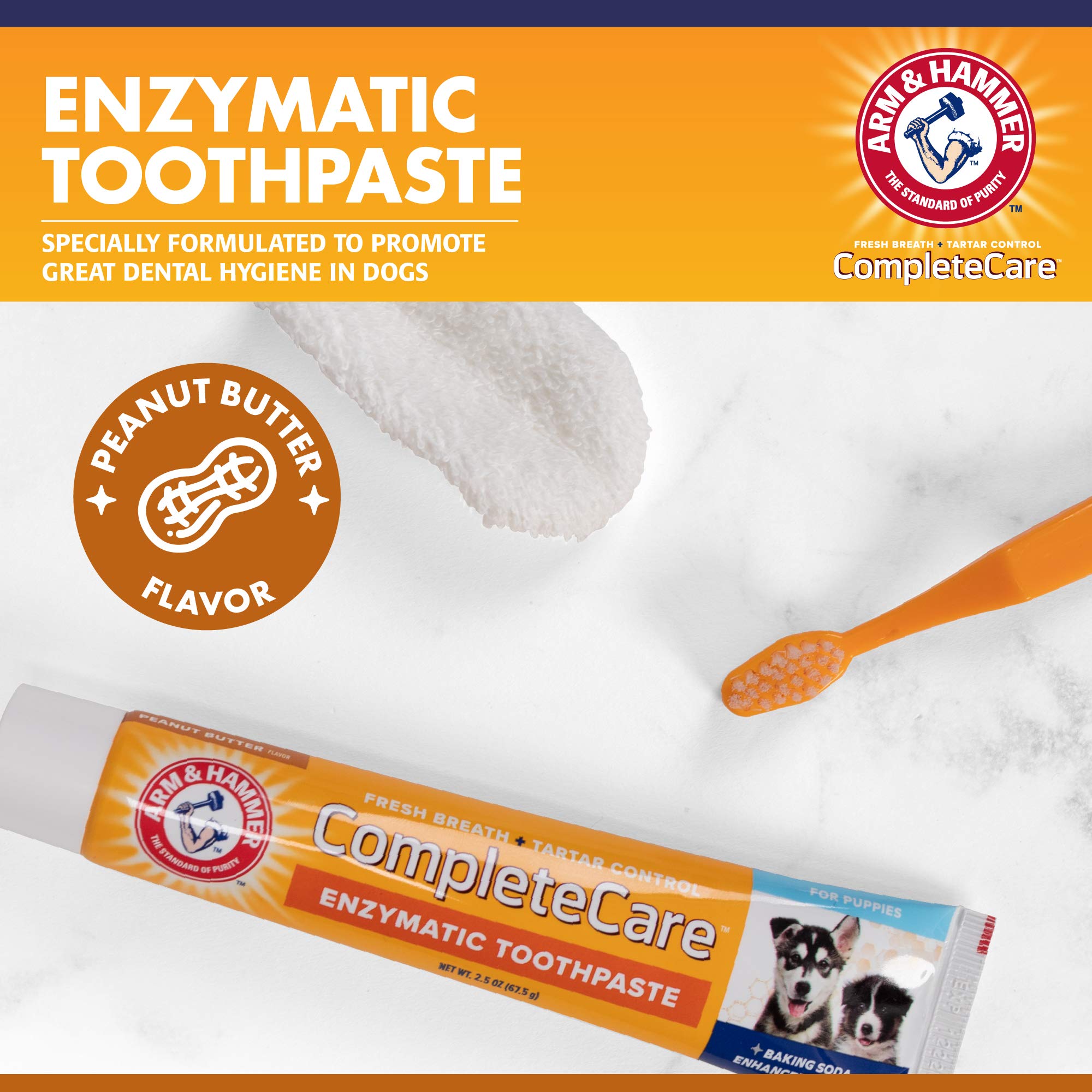 Arm & Hammer for Pets Complete Care Puppy Dental Kit | Includes 2.5 oz Dog Toothpaste in Peanut Butter Flavor, Small Dog Toothbrush for Small Dogs and Puppies, and Microfiber Finger Brush