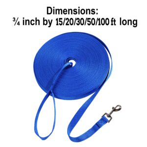 Hi Kiss Dog/Puppy Obedience Recall Training Agility Lead - 15ft 20ft 30ft 50ft 100ft Training Leash - Great for Training, Play, Camping, or Backyard Blue 15 Feet