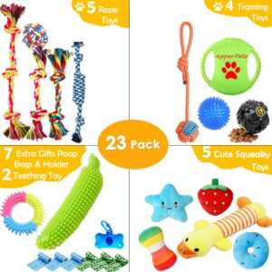 Aipper Dog Puppy Toys 23 Pack, Puppy Chew Toys for Fun and Teeth Cleaning, Dog Squeak Toys,Treat Dispenser Ball, Tug of War Toys, Puppy Teething Toys, Dog Rope Toys Pack for Puppy to Small Dogs