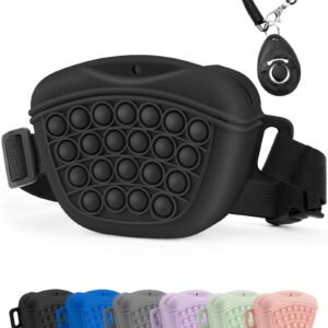 Gobeigo Dog Treat Pouch with Training Clicker 2.0-Upgrade Stronger Magnetic Closure to Avoid Spilling, 1.67 Cup Silicone Treat Bag Fanny Pack with Waist Belt for Pet Training Walking (Black)