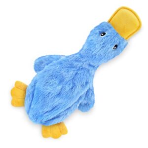 best pet supplies crinkle dog toy for small, medium, and large breeds, cute no stuffing duck with soft squeaker, fun for indoor puppies and senior pups, plush no mess chew and play - blue