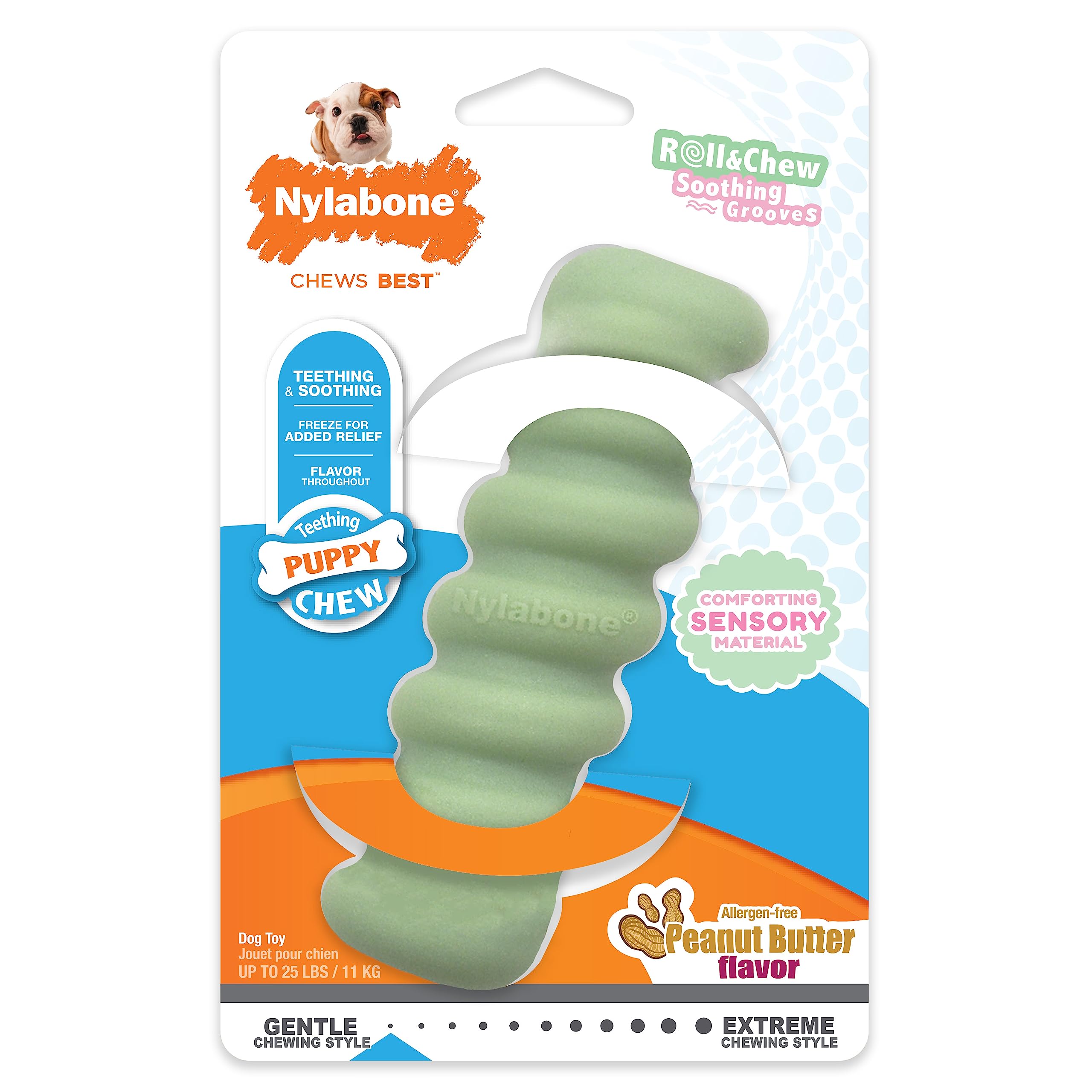 Nylabone Sensory Material Puppy Chew Toy Stick - Puppy Teething Toy for Boredom & Stimulation - Puppy Supplies - Peanut Butter Flavor, Small/Regular (1 Count)