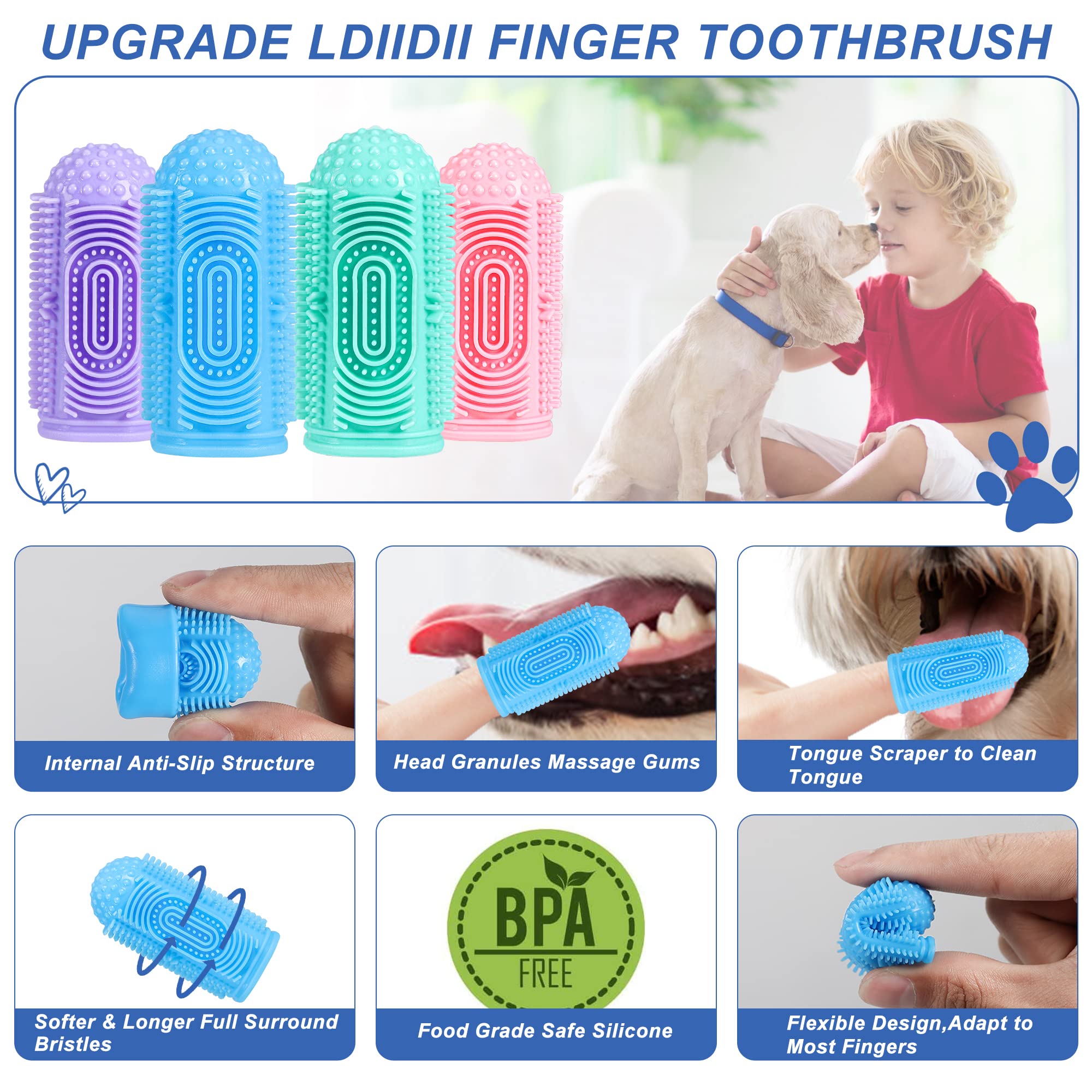 LDIIDII Dog Toothbrush Dog Tooth Brushing Kit 4Pack Dog Finger Toothbrush for Dog Teeth Cleaning&Dog Dental Care,Cat Toothbrush Dog Tooth Brush Puppy Toothbrush Pet Toothbrush