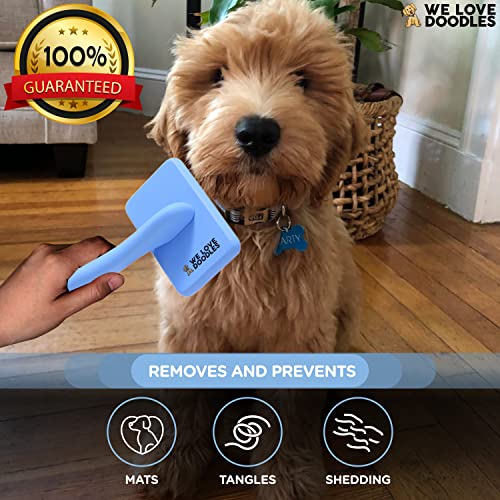 We Love Doodles Dog Slicker Brush for Grooming Pet Hair - Best Brushes For Poodle & Golden Doodle - Long Haired Brush For Dogs - Goldendoodle Long Pin Brush For Dematting (Small)