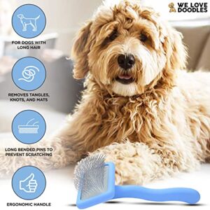 We Love Doodles Dog Slicker Brush for Grooming Pet Hair - Best Brushes For Poodle & Golden Doodle - Long Haired Brush For Dogs - Goldendoodle Long Pin Brush For Dematting (Small)