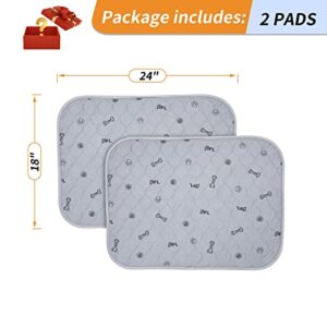 Washable Pee Pads for Dogs, 2Pack Reusable Puppy Pads, Absorbent Whelping Pads with Bone Print, Non-Slip Waterproof Pet Training Pads for Couch, Crate, Potty Training -18x24