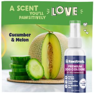 Vet Recommended Premium Dog Cologne & Perfume Deodorizing Spray - Long Lasting Puppy Safe Sensitive Skin Formula Made in USA - Grooming Odor Eliminator - Fresh Cucumber Melon Scent - Alcohol Free 4 oz