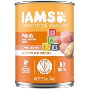 iams proactive health puppy wet dog food classic ground with chicken and rice, 12-pack of 13 oz. cans