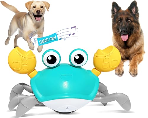 HONGID Crawling Crab Dog Toys,Escaping Crab Dog Toy with Obstacle Avoidance Sensor,Interactive Dog Toys with Music Sounds & Lights for Dogs Cats Pets,Christmas Toy Gift for Puppy/Small/Medium Dogs