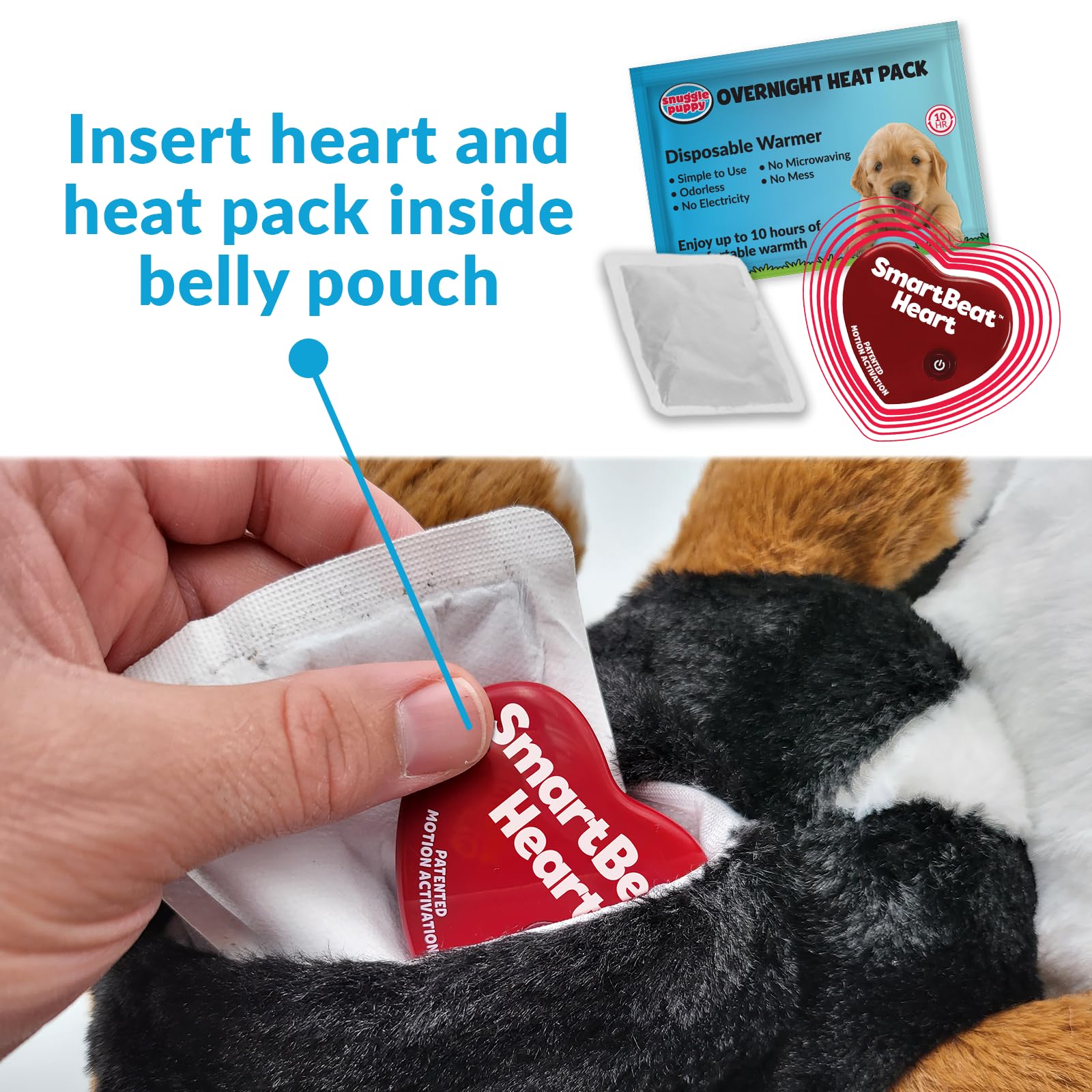 Snuggle Puppy PLUS with 3 Heat Packs & ALL NEW Smartbeat Motion Activated RealFeel Heartbeat, Pet Anxiety Relief and Calming Aid - Comfort Toy for Behavioral Training (Bernese)