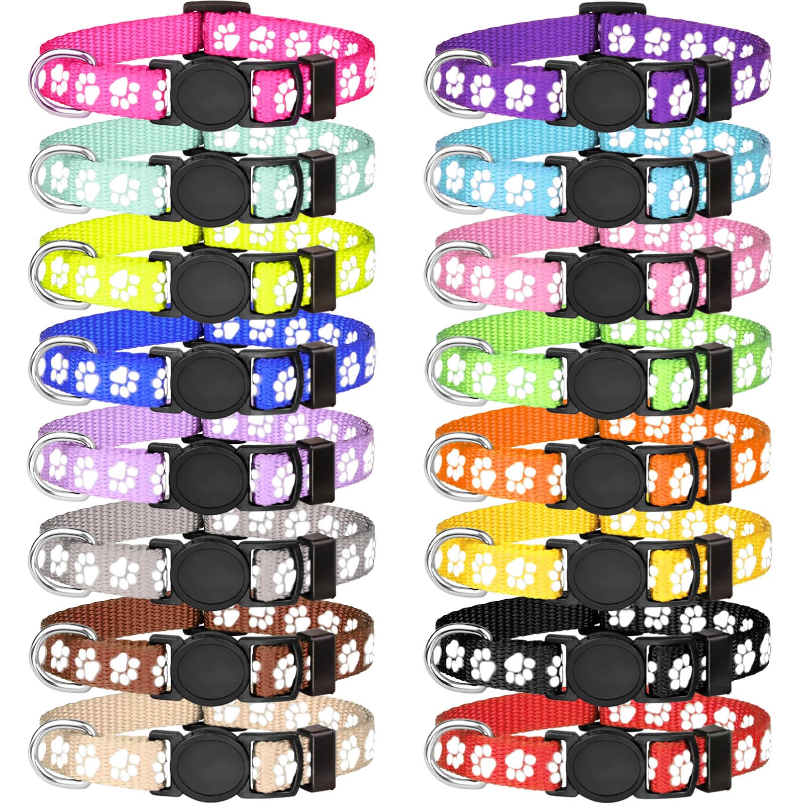 16 Pack Puppy Collars,Puppy Collars for Litter,Paw Print Safety Puppy Collars for Small Puppies,Nylon Breakaway Puppy ID Collars Whelping Collars Litter Collars Glow in The Dark(S)