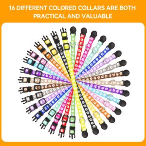 16 Pack Puppy Collars,Puppy Collars for Litter,Paw Print Safety Puppy Collars for Small Puppies,Nylon Breakaway Puppy ID Collars Whelping Collars Litter Collars Glow in The Dark(S)