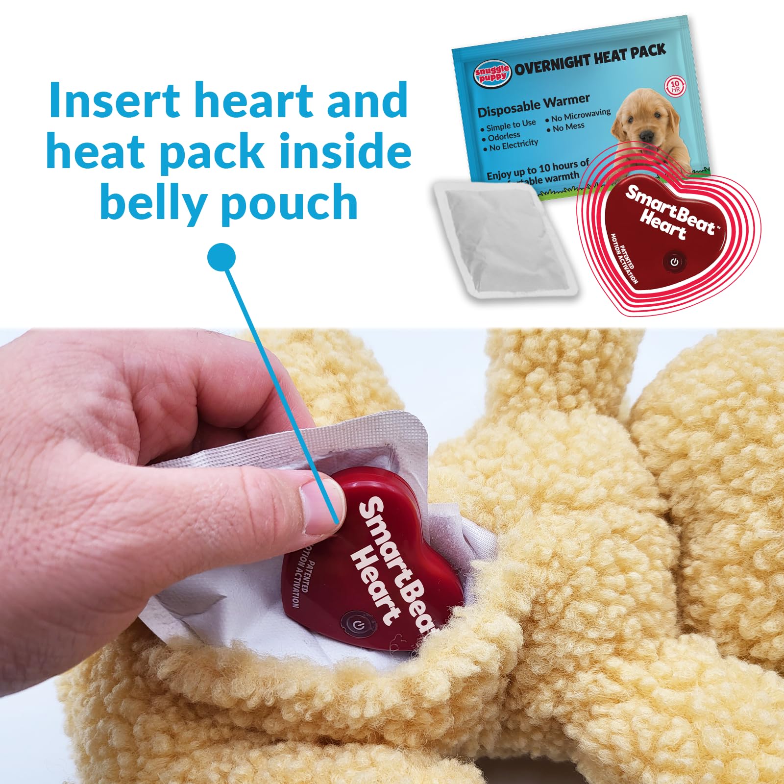 Snuggle Puppy Plus with 3 Heat Packs & All New Smartbeat Motion Activated RealFeel Heartbeat, Pet Anxiety Relief and Calming Aid - Comfort Toy for Behavioral Training (Doodle)