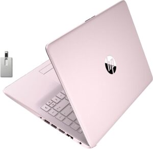 hp stream 14" hd brightview laptop, intel celeron n4120 processor, 16gb ram, 64gb storage, intel hd graphics, 720p webcam, 1 year office 365, pink, win 11 s, 32gb hotface usb card