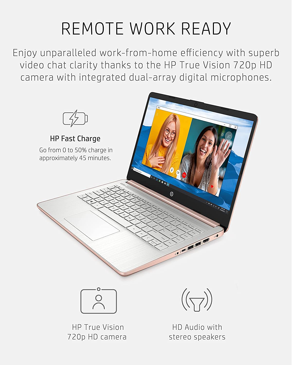 HP Stream 14inch HD Touchscreen Display, Intel Celeron Dual-Core Processor, 4GB RAM, 128GB Storage (64GB eMMC+64GB Card), Webcam, 1-Year Microsoft 365, Win11, Rose Gold, W/GaLiMu