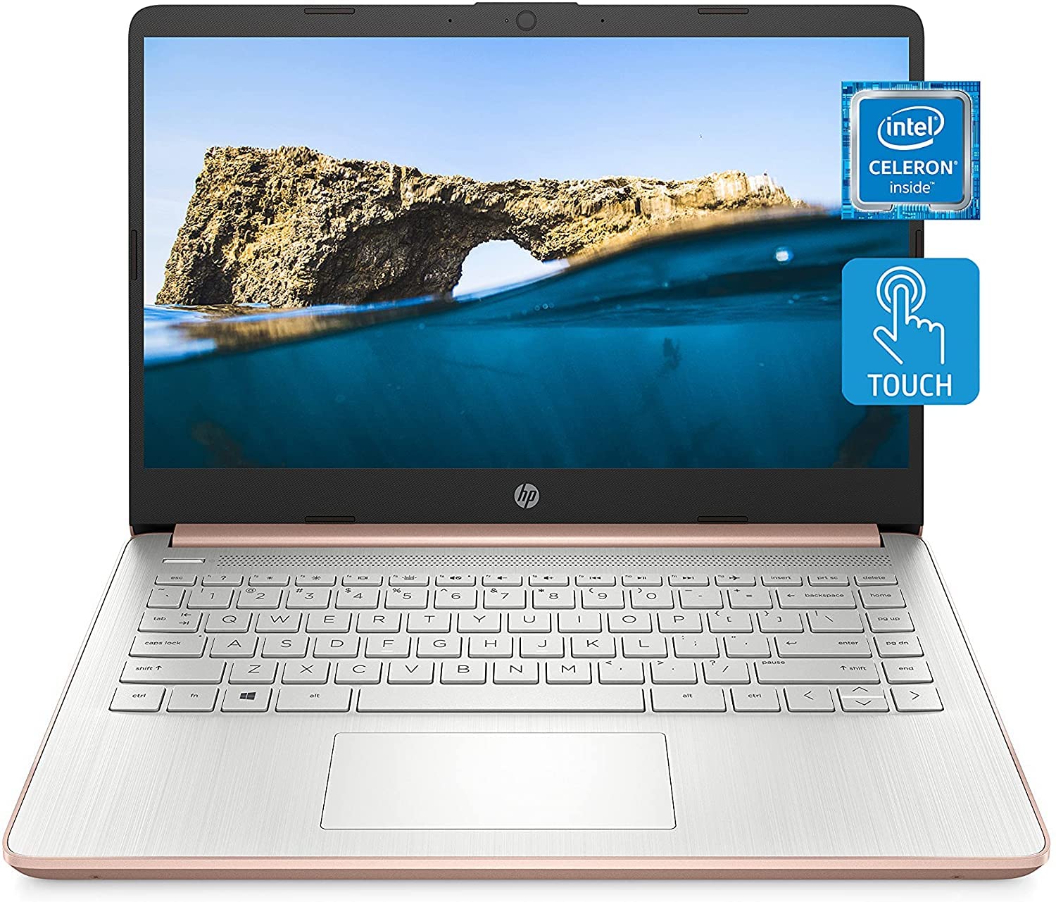 HP Stream 14inch HD Touchscreen Display, Intel Celeron Dual-Core Processor, 4GB RAM, 128GB Storage (64GB eMMC+64GB Card), Webcam, 1-Year Microsoft 365, Win11, Rose Gold, W/GaLiMu