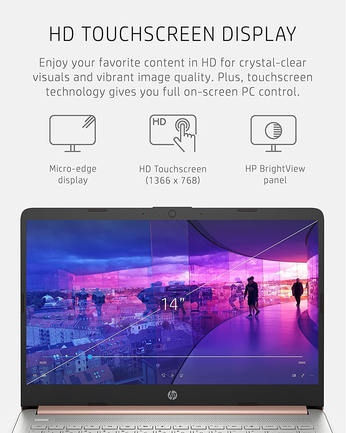 HP Stream 14inch HD Touchscreen Display, Intel Celeron Dual-Core Processor, 4GB RAM, 128GB Storage (64GB eMMC+64GB Card), Webcam, 1-Year Microsoft 365, Win11, Rose Gold, W/GaLiMu