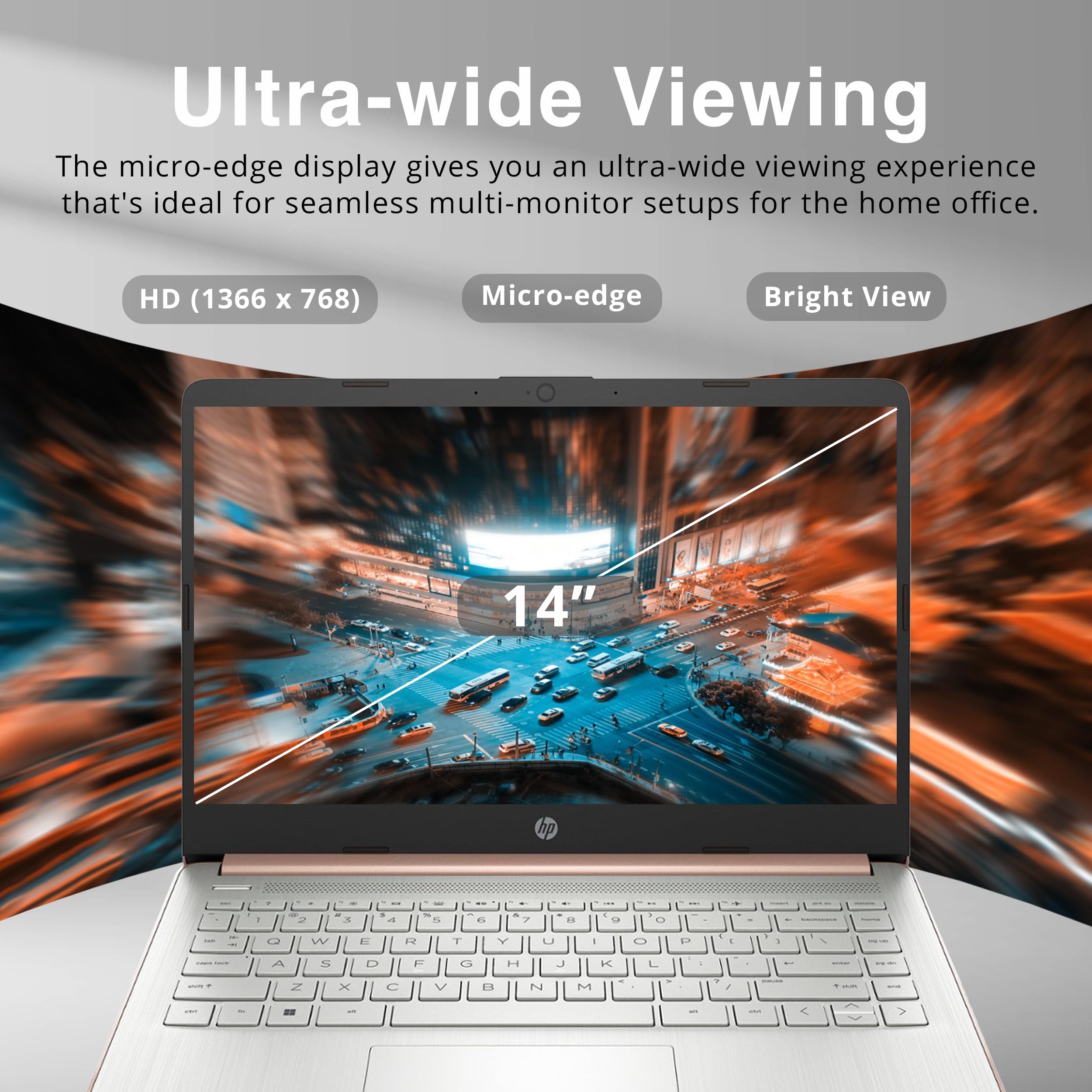 HP Stream 14" HD BrightView Laptop, Intel Celeron N4120 Processor, 16GB RAM, 64GB SSD, Intel HD Graphics, 720p Webcam, Rose Gold, Win 11, 32GB Hotface USB Card, 1 year Office 365