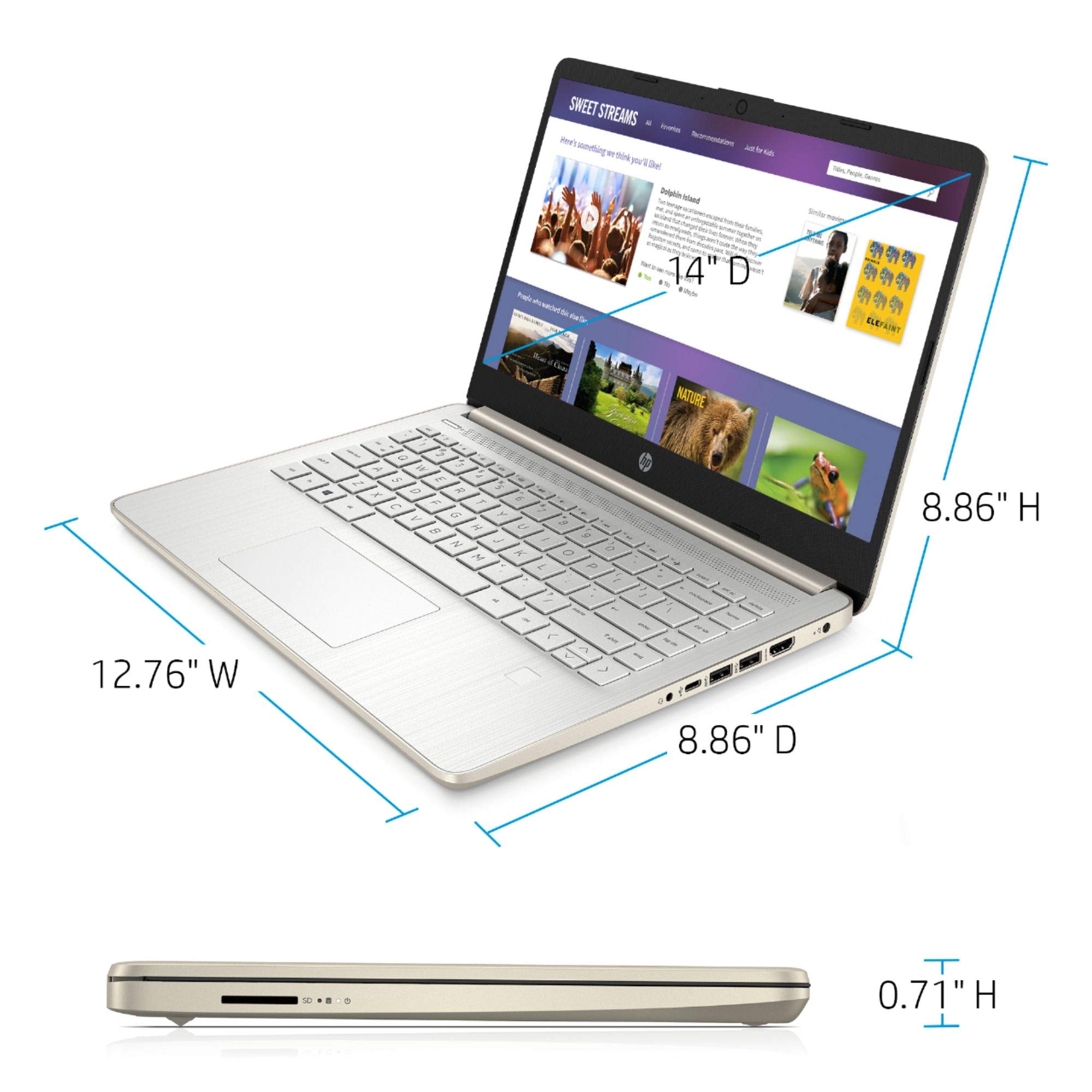 2022 HP Stream 14inch Laptop, Intel Celeron N4020 Dual-Core Processor, 4GB DDR4 Memory, 128GB Storage(64GB eMMC+64GB Card),WiFi,Webcam,Bluetooth,1-Year Microsoft 365, Win 10 S, Pale Gold | NoCo bundle