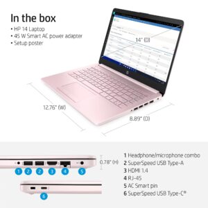 HP Stream 14 2023 Laptop 14" HD 1366x768 4-Core Intel Celeron N4120 16GB DDR4 64GB eMMC UHD Graphics WiFi 5 Bluetooth RJ45 HDMI USB-C Windows 11 Home 1-Year Office 365 Subscription w/ONT 32GB USB