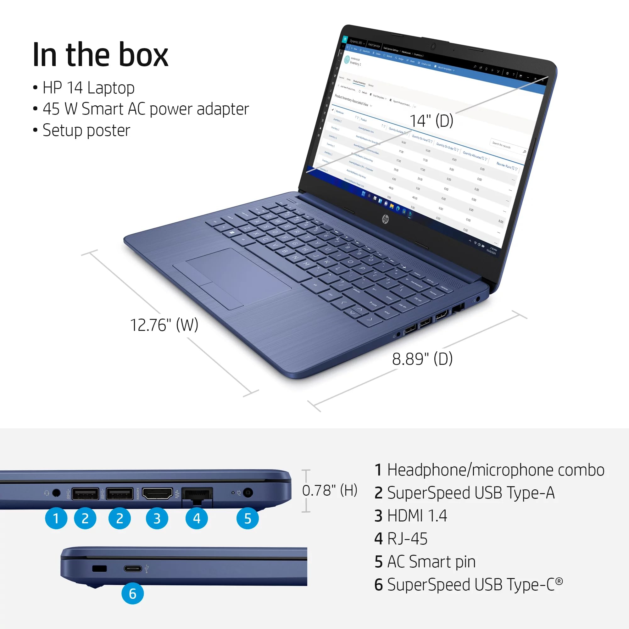 HP Stream 14-CF21 Laptop 2022 14” 1366 x 768 Display Intel Celeron N4120, 4-core, Intel UHD Graphics, 32GB DDR4, 64GB SSD, Wi-Fi 5, Office 365 Personal 1-Year Subscription Windows 11 Pro