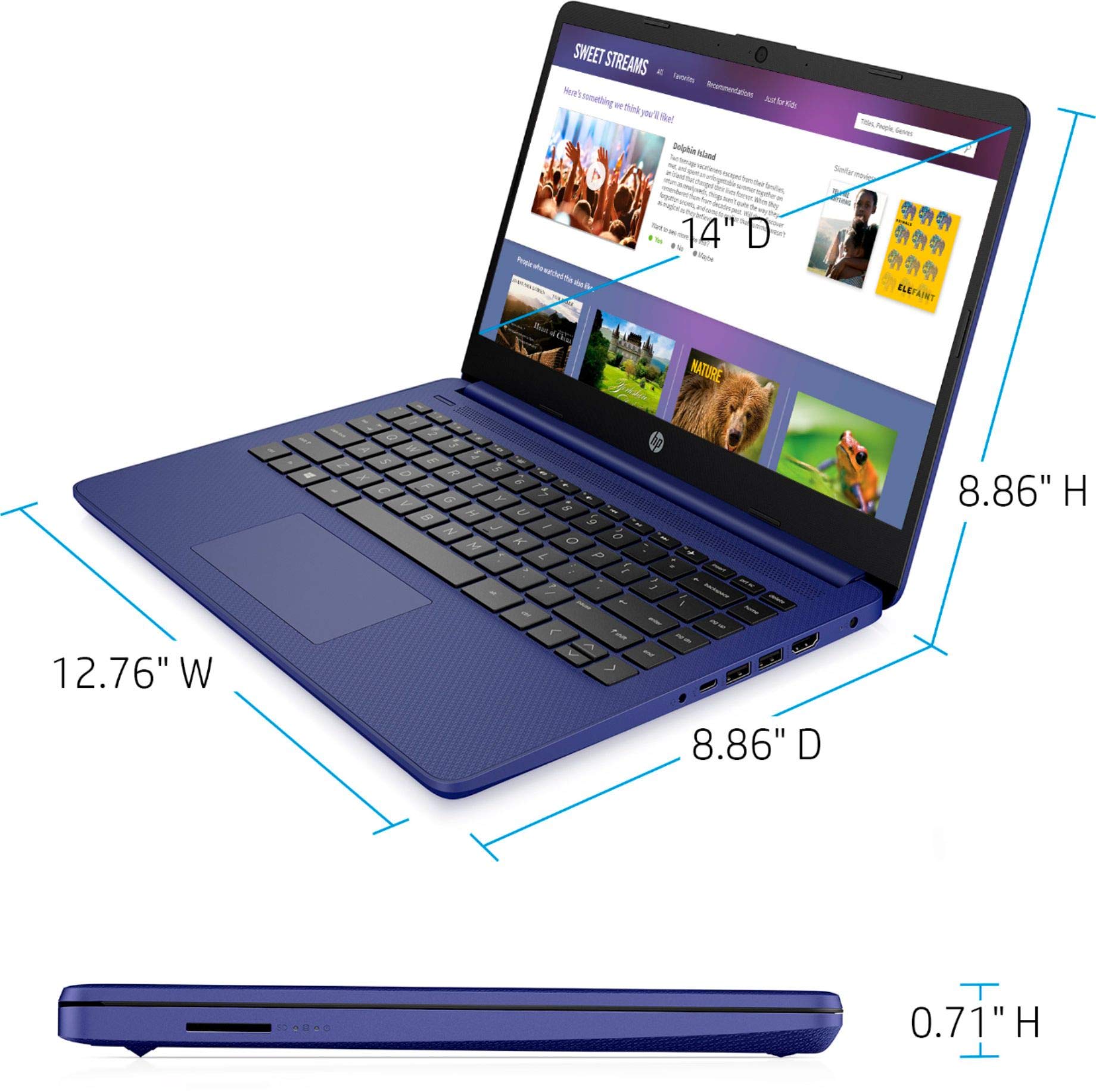 HP 2022 Newest Stream 14" HD Laptop, Intel Celeron N4020(up to 2.8GHz), 16GB RAM, 320GB Space(64GB eMMC+256GB Card), 1-Year Office 365, WiFi, HDMI, USB-C, Webcam, Bluetooth, Windows 11S, Blue+JVQ MP