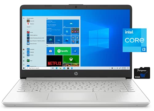 HP 2021 14 inch FHD Laptop Computer, Intel 11th Gen Core i3-1115G4 (Beats i5-8265U), 8GB RAM, 512GB SSD, USB-C, HDMI, HD Webcam, WiFi, Fingerprint Reader, Windows 10 S, Silver, Fairywren Card