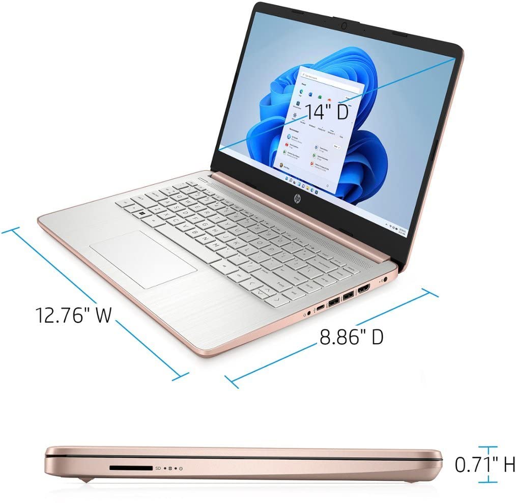 HP Stream 14inch HD Laptop, Intel Celeron N4120 Dual-Core Processor, 32GB DDR4 Memory, 128GB Storage(64GB eMMC+64GB Card), WiFi, Webcam, Bluetooth, Win 11, Rose Gold (Renewed)